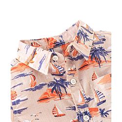 Babyhug Cotton Half Sleeve Shirt Boat Print - Off White