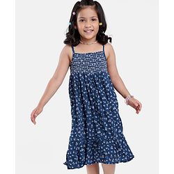 Babyhug 100% Viscose Sleeveless Floral Print Frock with Cotton Lining - Navy Blue