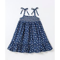 Babyhug 100% Viscose Sleeveless Floral Print Frock with Cotton Lining - Navy Blue