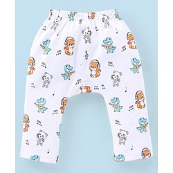 Babyhug Cotton Full Length Dino Print Diaper Leggings Pack Of 3 - Blue White & Orange