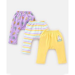 Babyhug Full Length Cotton Diaper Leggings Striped and Candy Print Pack of  3 - Purple Yellow