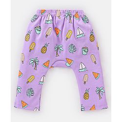 Babyhug Full Length Cotton Diaper Leggings Striped and Candy Print Pack of  3 - Purple Yellow