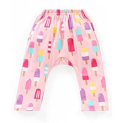 Babyhug Cotton Knit Full Length Striped Diaper Leggings Ice Cream Theme Print Pack of 3 - Pink & Peach