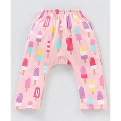 Babyhug Cotton Knit Full Length Striped Diaper Leggings Ice Cream Theme Print Pack of 3 - Pink & Peach