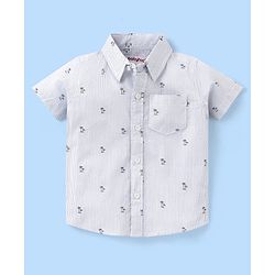 Babyhug 100% Cotton Woven Half Sleeve Regular Collar Striped Shirt Palm Tree Print - Blue