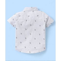 Babyhug 100% Cotton Woven Half Sleeve Regular Collar Striped Shirt Palm Tree Print - Blue