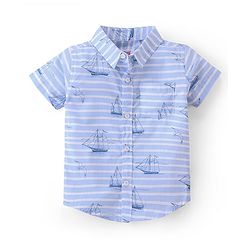 Babyhug 100% Cotton Half Sleeves Stripe with Boat Print Shirt - Blue