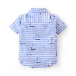 Babyhug 100% Cotton Half Sleeves Stripe with Boat Print Shirt - Blue