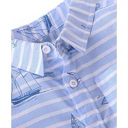 Babyhug 100% Cotton Half Sleeves Stripe with Boat Print Shirt - Blue
