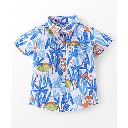 Babyhug 100% Cotton Half Sleeves Leaf Printed Shirt With Solid Inner T-Shirt - White Blue & Green