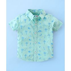 Babyhug 100% Cotton Half Sleeves Palm Tree Print Shirt with T-Shirt - Blue
