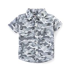Babyhug 100% Cotton Woven Half Sleeves Regular Collar Camo Printed Shirt with Half Sleeves T-Shirt - Grey & Yellow