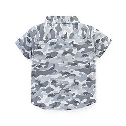 Babyhug 100% Cotton Woven Half Sleeves Regular Collar Camo Printed Shirt with Half Sleeves T-Shirt - Grey & Yellow