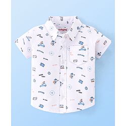 Babyhug 100% Cotton Woven Half Sleeves Shirt with Inner T-Shirt with Always Travel Print - White