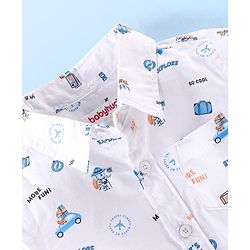 Babyhug 100% Cotton Woven Half Sleeves Shirt with Inner T-Shirt with Always Travel Print - White