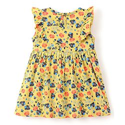 Babyhug 100% Cotton Sleeveless Frock With Bow Applique & Floral Print - Yellow