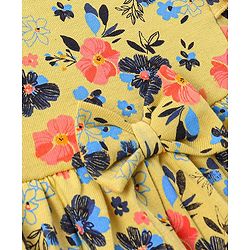 Babyhug 100% Cotton Sleeveless Frock With Bow Applique & Floral Print - Yellow