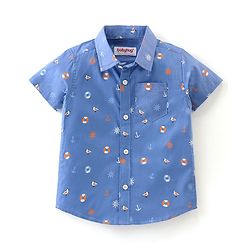 Babyhug 100% Cotton Half Sleeves Bird Print Shirt - Blue