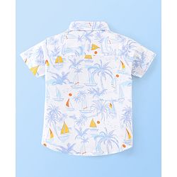 Babyhug 100% Cotton Woven Half Sleeves Regular Collar One Pocket Shirt Tropical Print - White