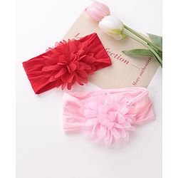 Babyhug Free Size Headbands with Flower Applique Pack of 2 - Pink & Red