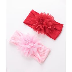 Babyhug Free Size Headbands with Flower Applique Pack of 2 - Pink & Red