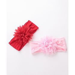 Babyhug Free Size Headbands with Flower Applique Pack of 2 - Pink & Red