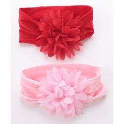 Babyhug Free Size Headbands with Flower Applique Pack of 2 - Pink & Red