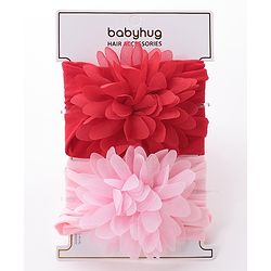 Babyhug Free Size Headbands with Flower Applique Pack of 2 - Pink & Red
