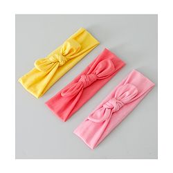 Babyhug Free Size Headbands with Bow Applique Pack of 3 - Pink & Yellow