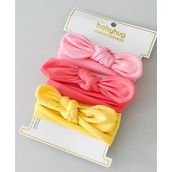 Babyhug Free Size Headbands with Bow Applique Pack of 3 - Pink & Yellow