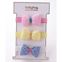 Babyhug Headbands with Bow Applique Free Size Pack of 3 - Yellow Blue & Pink