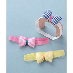 Babyhug Headbands with Bow Applique Free Size Pack of 3 - Yellow Blue & Pink