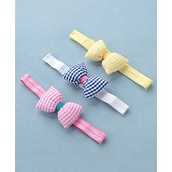 Babyhug Headbands with Bow Applique Free Size Pack of 3 - Yellow Blue & Pink