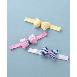 Babyhug Headbands with Bow Applique Free Size Pack of 3 - Yellow Blue & Pink