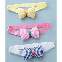 Babyhug Headbands with Bow Applique Free Size Pack of 3 - Yellow Blue & Pink