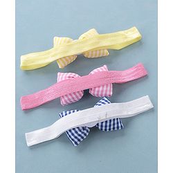 Babyhug Headbands with Bow Applique Free Size Pack of 3 - Yellow Blue & Pink
