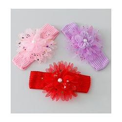 Babyhug Free Size Headbands with Floral Applique Pack of 3 - Red Purple & Pink
