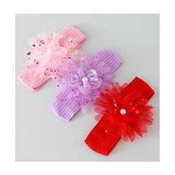 Babyhug Free Size Headbands with Floral Applique Pack of 3 - Red Purple & Pink