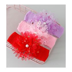 Babyhug Free Size Headbands with Floral Applique Pack of 3 - Red Purple & Pink