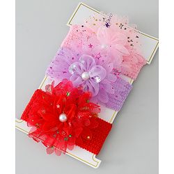 Babyhug Free Size Headbands with Floral Applique Pack of 3 - Red Purple & Pink