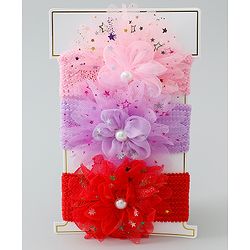 Babyhug Free Size Headbands with Floral Applique Pack of 3 - Red Purple & Pink
