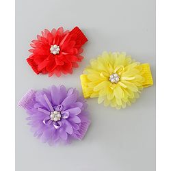 Babyhug Headbands with Flower Applique Free Size Pack of 3 - Yellow & Purple