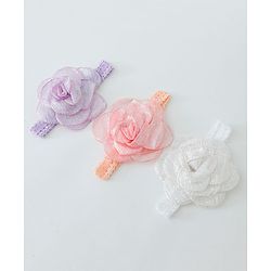Babyhug Free Size Head Band with Floral Applique  Set of 3 - Multicolour