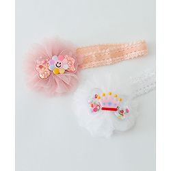 Babyhug Daisy & Crown Bow Applique Headbands Pack Of 2  - Multicolor