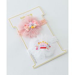 Babyhug Daisy & Crown Bow Applique Headbands Pack Of 2  - Multicolor