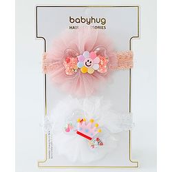 Babyhug Daisy & Crown Bow Applique Headbands Pack Of 2  - Multicolor