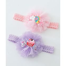 Babyhug Rainbow & Cupcake Bow Applique Headbands Pack Of 2 - Multicolor
