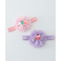 Babyhug Rainbow & Cupcake Bow Applique Headbands Pack Of 2 - Multicolor