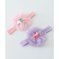 Babyhug Rainbow & Cupcake Bow Applique Headbands Pack Of 2 - Multicolor