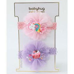 Babyhug Rainbow & Cupcake Bow Applique Headbands Pack Of 2 - Multicolor